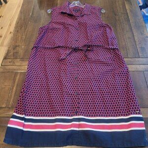 Tommy Hilfiger Sleeveless Pink & Navy Geometric Print Belted Shirt Dress Sz XXL